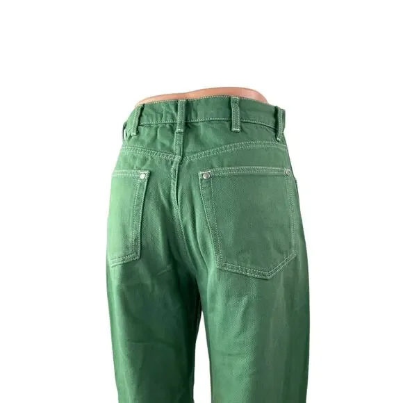 Reformation Jeans Green High Rise Barrel Wide Leg Carpenter Denim Jeans Pants 26